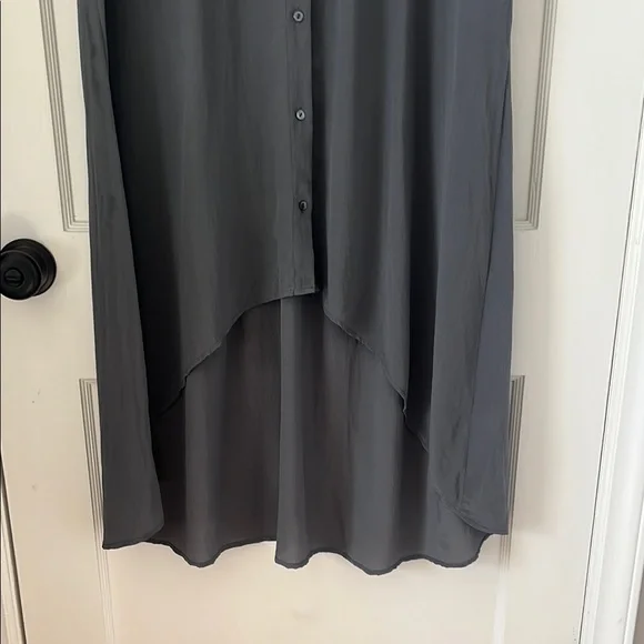 EILEEN FISHER silk Gray Button-Down tunic shirt high low Large lagenlook artsy - Picture 6 of 9